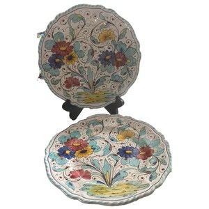 Set Of 2 Perugia Italy Floral Dinner Plates In EUC